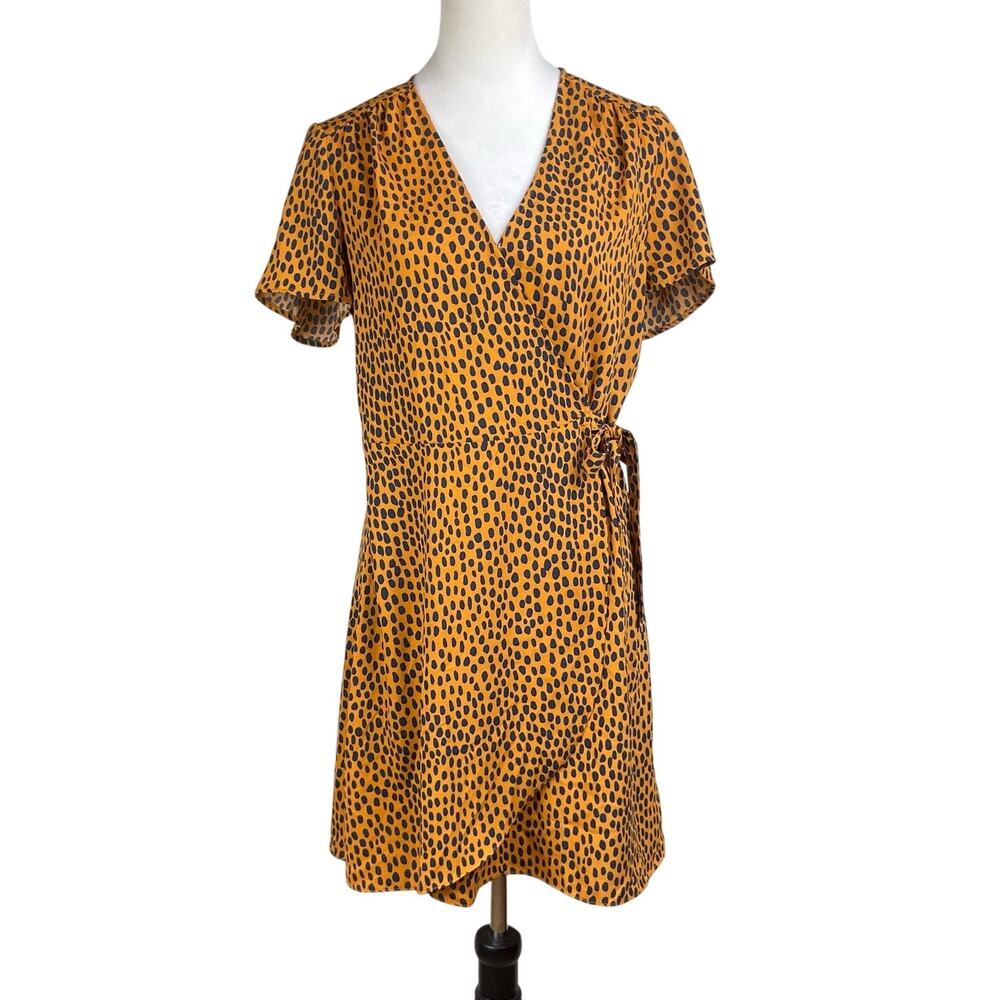J. Crew Orange Cheetah Print Mini Wrap Short Sleeve Lightweight Unlined Dress